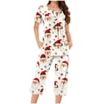 thumbnail image 2 of Wowcloth Woman's Sleepwear Set, Christmas Print Round Neck Short-Sleeve Button-Up Top and Capri Pants, Casual Loose-Fit for Cozy Home and Lounge, 2 of 6