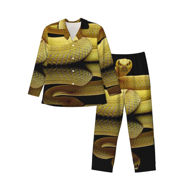 Balery Yellow White-Lipped Pit Viper Pijama para Hombre de Dos Piezas con Manga Larga, Conjunto de Dormir y Descanso Suave con Bolsillos-Large