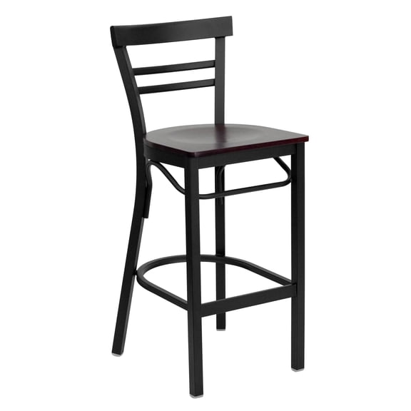 Pemberly Row 29" Black Back Metal Bar Stool in Mahogany