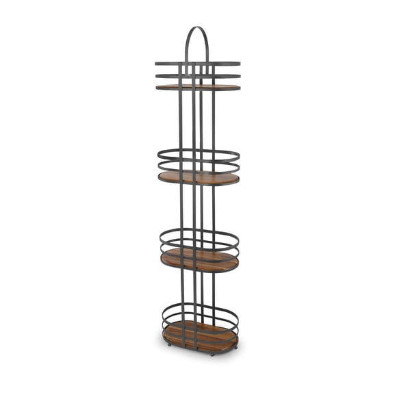 Mueble Para Baño Estantería Almacenamiento Para Baño de 4 Niveles Organizador De Baño Metalico Negro Mate con Madera Acacia
