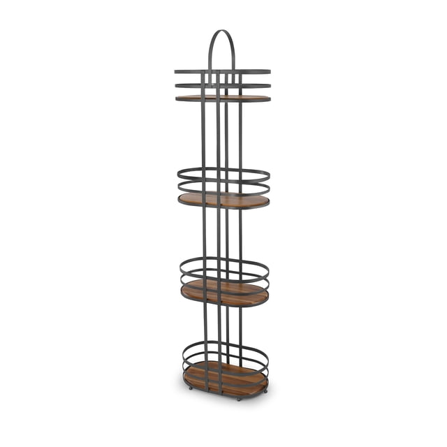 Mueble Para Baño Estantería Almacenamiento Para Baño de 4 Niveles Organizador De Baño Metalico Negro Mate con Madera Acacia