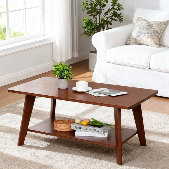 Coffee Table, 2-Tier Coffee Table with Storage for Living Room ,Brown