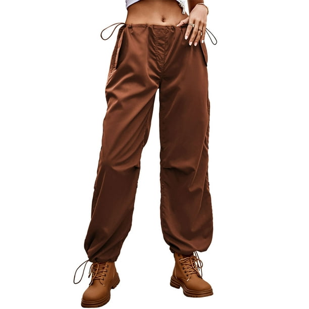 Sunloudy Women's Baggy Cargo Pants Drawstring Mid Waist Solid Color  Parachute Pants Trousers for Teenagers Adults 