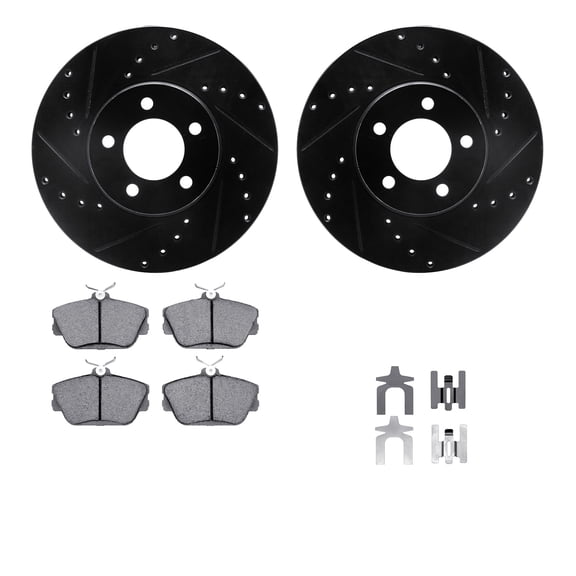 Dynamic Friction Company Front Brake Rotors-Drilled and Slotted-Black with 5000 Advanced Brake Pads includes Hardware 8512-54339