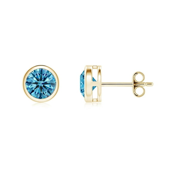ANGARA IGI Certified Lab Grown 1 Ct Blue Diamond Stud Earrings for Women in 14K Yellow Gold (Size-5.1mm| Clarity-VS) | Anniversary, Jewelry Gift for Women | Lab-Grown Blue Diamond Earrings