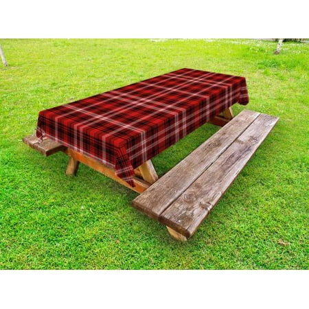 Country Plaid Tablecloths Plaid Outdoor Tablecloth, Nostalgic Striped Pattern from British Country with Constrasting Colors, Decorative Washable Fabric Picnic Table Cloth, 58 X 84 Inches,Scarlet Black White, by Ambesonne ()