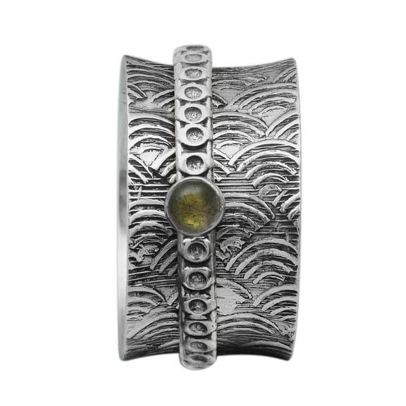 Spinner Ring 3MM Round Tourmaline 925 Silver Meditation Anxiety Men Women Band