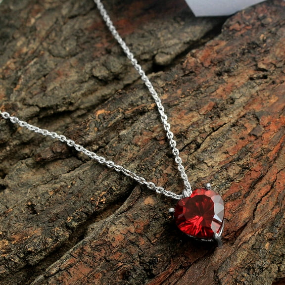 Red Zircon Heart Necklace, Women Necklace, 925 Sterling Silver, Handmade Jewelry, Silver Jewelry