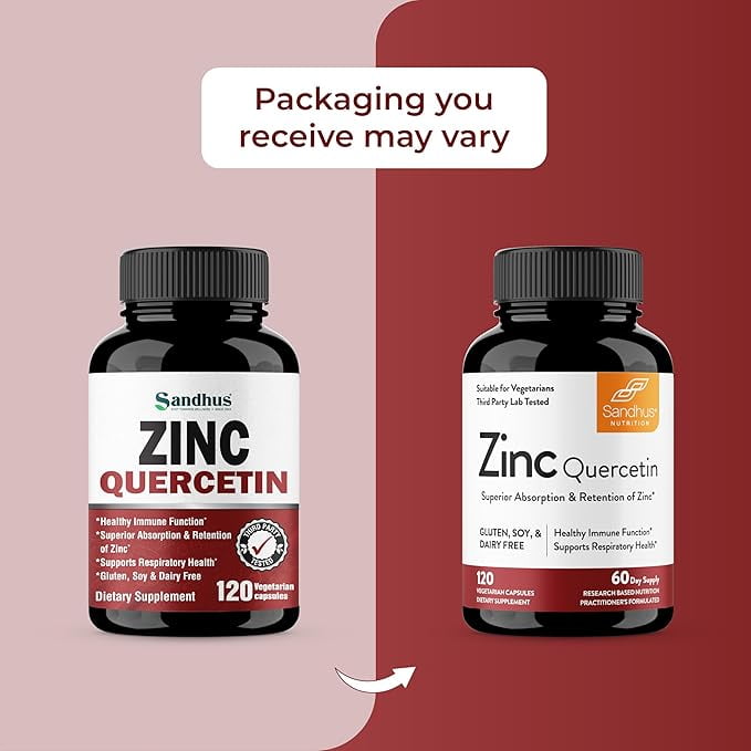 Sandhu's Zinc Quercetin 120 Vegetarian Capsules (Pack of 1) | High Absorption Zink Supplements for Immunity and Seasonal Allergy | Antioxidant Immune Support for Men and Women | Easy to Swallow