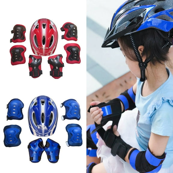 Soumake Kids Children Roller Skates Bike Safety Helmet Knee Elbow Wrist Guard Pad Set Practical