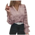 thumbnail image 2 of Idoravan Cardigans for Women Spring Women's Fashion Top Lace Hollow Out V-Neck Thirt Comfortable Long Sleeve Coat, 2 of 6