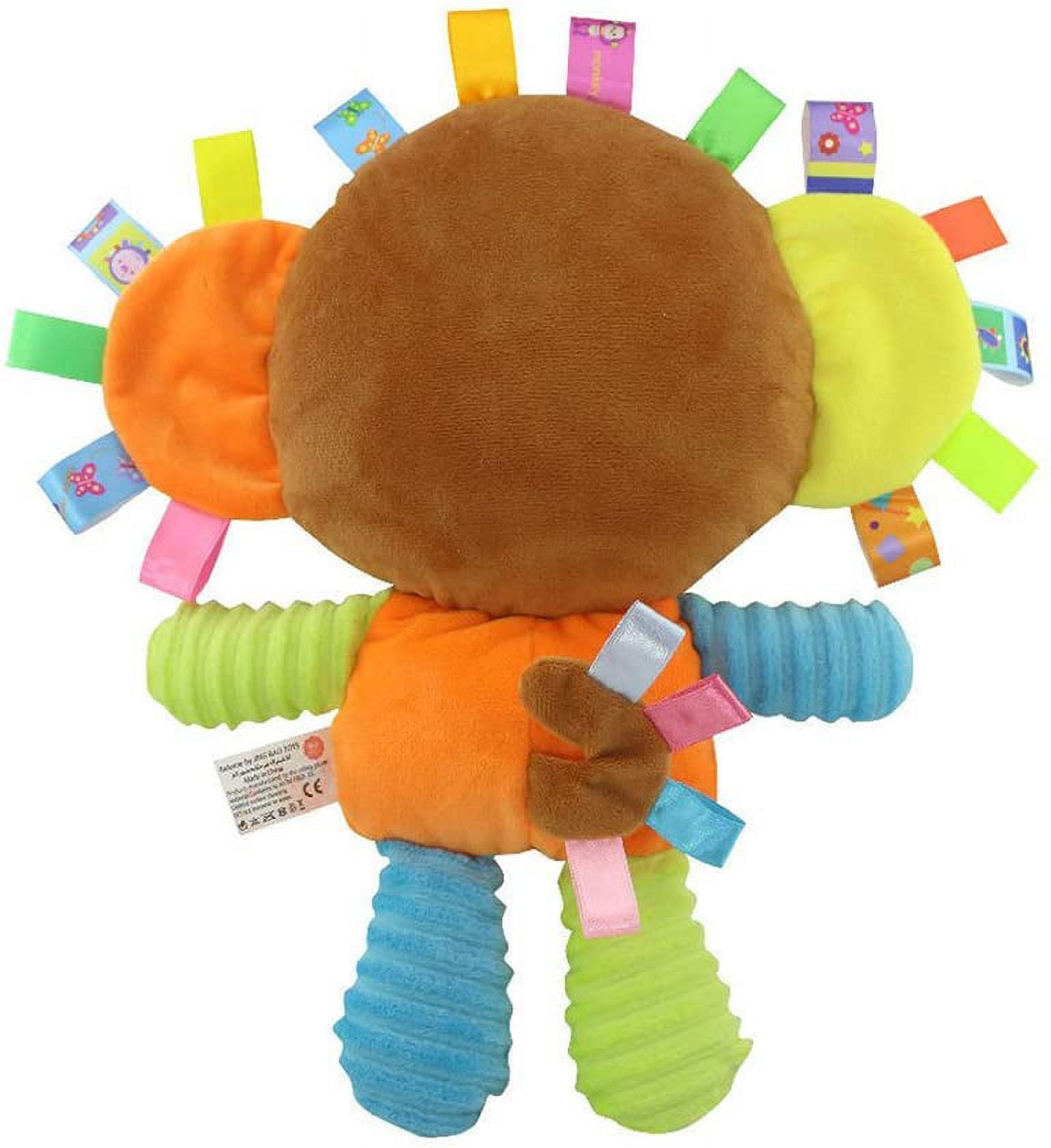 Amerteer Baby Tags Toy, Monkey/Tlephant Taggie Security Blanket Elephant Stuffed Toy, Baby Plush Sensory Tag Toy with Ribbons & Rattle,Baby Gifts for Newborns,Infant