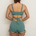 thumbnail image 3 of Bigersell Womens Sports Swimsuits with Boy Shorts, Trendy Front Wrap Ribbed Crop Tops Bikini Sets, High Waist Two Piece Swimsuits Tie Back Bathing Suits Swimwear for Beach & Pool Green-a S, 3 of 4
