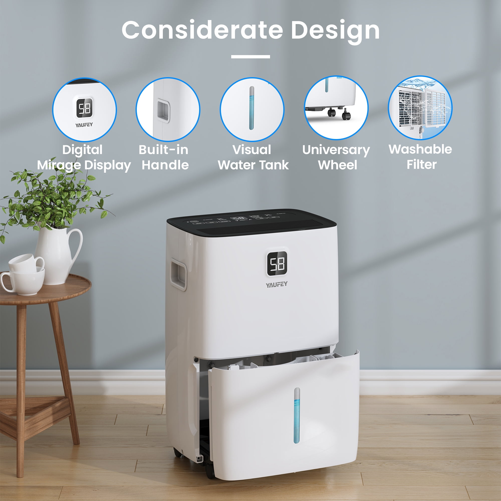 Waykar 80 Pint Dehumidifiers for Basements & Large Rooms up to 5000 Sq. Ft., with Continuous Drain Hose, Auto Defrost, 3 Modes & Child Lock, 25 Pint DOE Energy Star