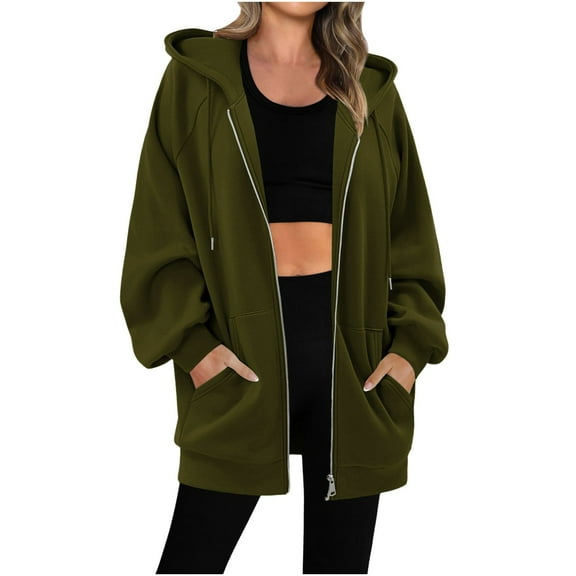 Fall Jackets Women Winter Warm Casual Long Sleeve Hooded Solid Color Sweatshirt Coat with Pocket Fashion Lightweight Outerwear Jackets Hiking Jacket Oversized Soft Full Zip Up Casual Jacket