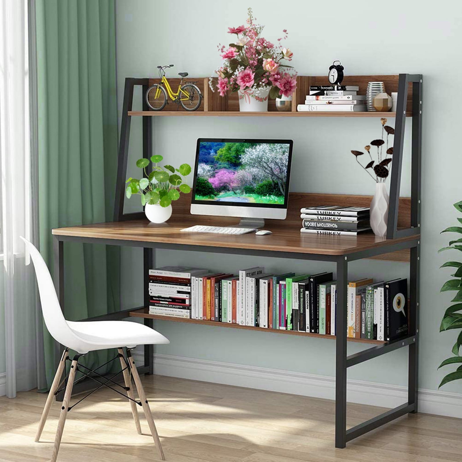 Details about   Computer Desk PC Laptop Table Bookshelf Study Workstation Home Office W/Shelf 