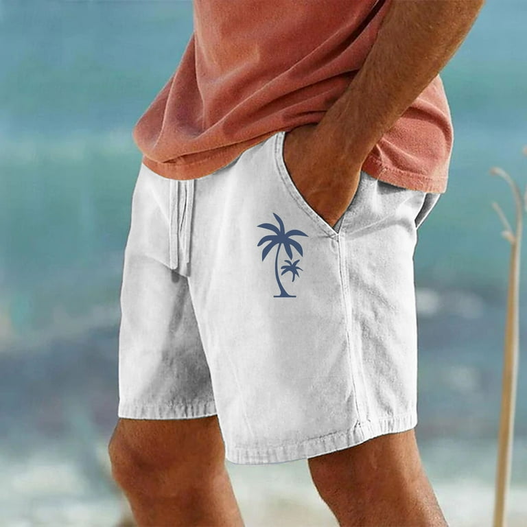 LIhncine Cycling Shorts Men Men Cotton Shorts Resort 3D Printed Shorts Elastic Waist Drawstring Style Holiday Beach Pants Cargo Shorts Men White