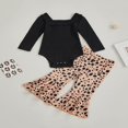thumbnail image 2 of 2 Pieces Baby Suit Set  Solid Color U-Neck Long Sleeve Ruffle Romper+ Floral Print Flared Pants for Girls  0-18 Months, 2 of 9