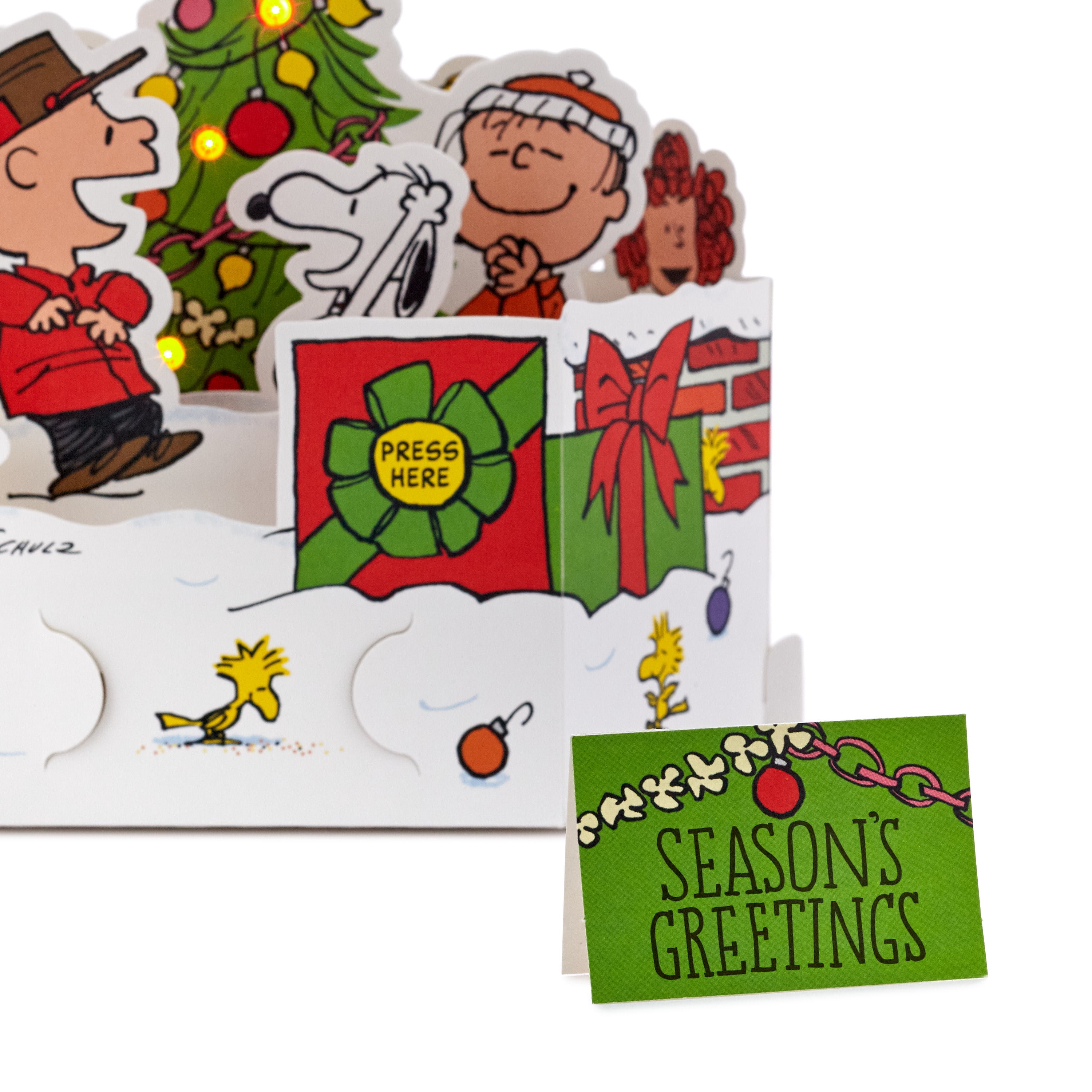 Charlie Brown Christmas Tree, Plays Christmastime is Here Hallmark Paper Wonder Peanuts Displayable Pop Up Christmas Card with Light and Sound