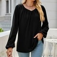 thumbnail image 2 of Holiday Deals! Borniu Womens Tops, Women's Fashion Solid V-Neck Pleated Long Sleeve Loose T-shirt Top Fall Clothes Clearance, 2 of 4