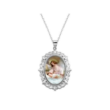 Mother-of-Pearl Guardian Angel Pendant Necklace in Sterling Silver