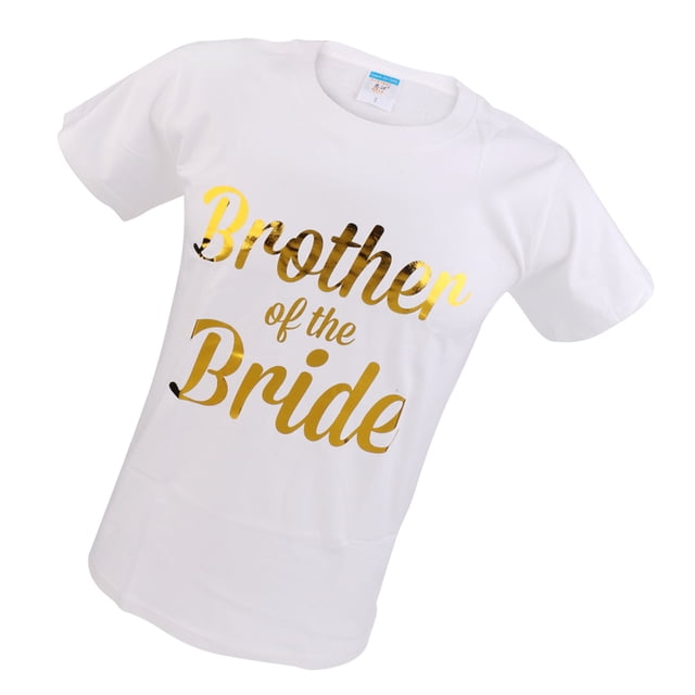 Camiseta de Hombre Sunnimix de la Novia Letras Doradas Impresas para Bodas