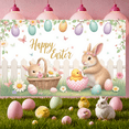 thumbnail image 5 of Cute Cartoon Happy Easter Banner Pastel Color Easter Backdrop Floral Decoration Easter Display for Easter Party Home Decoration Outdoor Celebration, 5 of 8