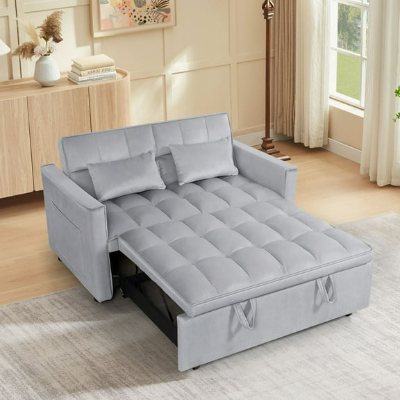 Yardi Yarda 54 Inch Adjustable Backrest Sofa, Sofa Bed, Futon Sofa with Double Armrest and Pouch, Variable Bed for Living room, Bedroom, Silver Gray