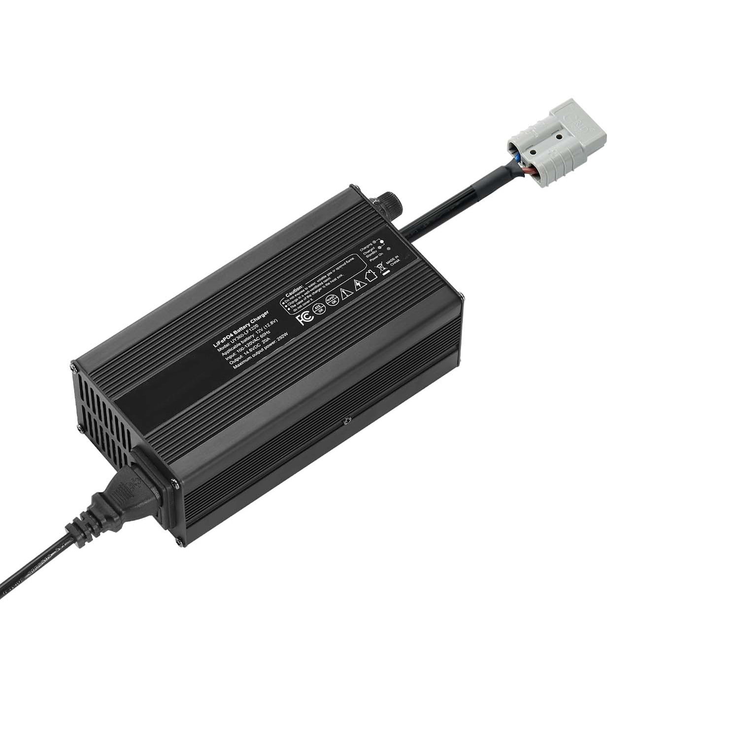 KFFKFF 12V 20A Lithium Battery Charger, 14.6V AC-DC LiFePO4 Smart Charger with Anderson Connector, LED Indicator, 0V Activation, Compatible with Lithium LiFePO4 Deep Cycle Batteries for Boats and RVs