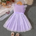 thumbnail image 4 of Mercatoo Toddler Girls Solid Casual Dress Ruffle Tulle Fly Sleeve Tutu Dress Baby Girls Star Sequin Bow Belt Bridesmaid Dress, 4 of 7