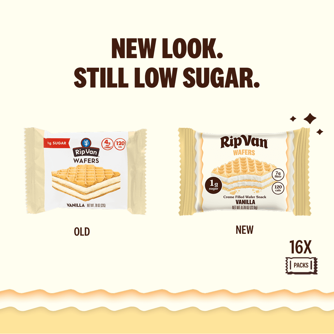 Rip Van Vanilla Keto Wafer Cookies, Non-GMO, Vegan, Low-Sugar (2g), Low-Carb, Baked Snack, 16 Count