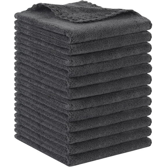 Microfiber Face Cloth Reusable Makeup Remover Facial Cleansing Towel Ultra Soft Washcloth 12inchx12inch 12 Pack Dark Grey