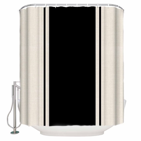 Black Vintage Bathroom Shower Curtains with 12 Hooks Polyester Waterproof Shower Curtain for Stalls and Bathtubs Geometric Stripes Simple Lines Decorative Bathroom Privacy Curtain 66x72 Inches