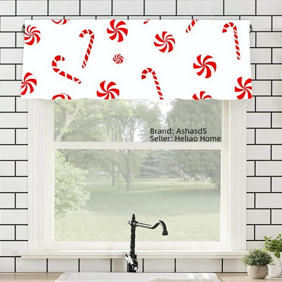 AshasdS Polyester Window Valance Curtain with Red Candy Cane and Swirl Pattern for Home Kitchen Living Room Bedroom Bathroom Decor 54x18 inch