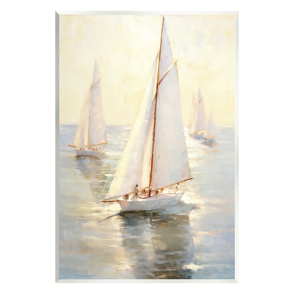 Stupell Industries Sunlit Sailboats Painting Transportation Painting Unframed Art Print Wall Art, 10 x 15