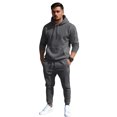 thumbnail image 2 of Men's Winter 2-Piece Casual Set, Solid Color Fleece Pullover Hoodie and Pants, Warm Lounge Wear For Everyday Cold Weather,Dark Gray,L, 2 of 8