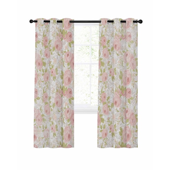 Spring Flowers Blackout Curtains for Bedroom Living Room, Retro Pink White Floral Texture 45 In Long Thermal Insulated Room Darkening Drapes Grommet Window Treatments, 42 x 45 In