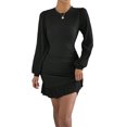 thumbnail image 1 of Gupgi Robe Tricotée à Manches Longues pour Femmes, Couleur Unie, Décontractée, Ourlet à Volants, Froncée, Mini Robes, 1 of 8
