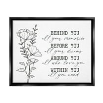 Stupell Industries Floral Blossoms Loving Quote Behind Before Around Within Graphic Art Jet Black Floating Framed Canvas Print Wall Art, Design by Lettered and Lined