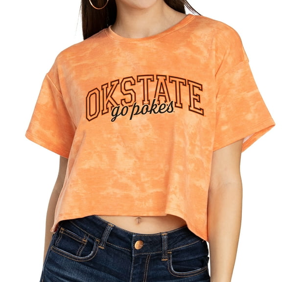 Women's Orange Oklahoma State Cowboys Kimberly Tie-Dye Tri-Blend Cropped T-Shirt
