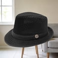 thumbnail image 5 of Men Women Summer Straw Pie Hat Boater Derby Fedora Sun Hats Straw Panama Hat Fedora Beach Sunhats Hats Costume Black Free Size, 5 of 5