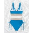 thumbnail image 4 of Women Tummy Control Swimsuits Color Block Two Piece Drawstring Bathing Suit Sky Blue M, 4 of 7