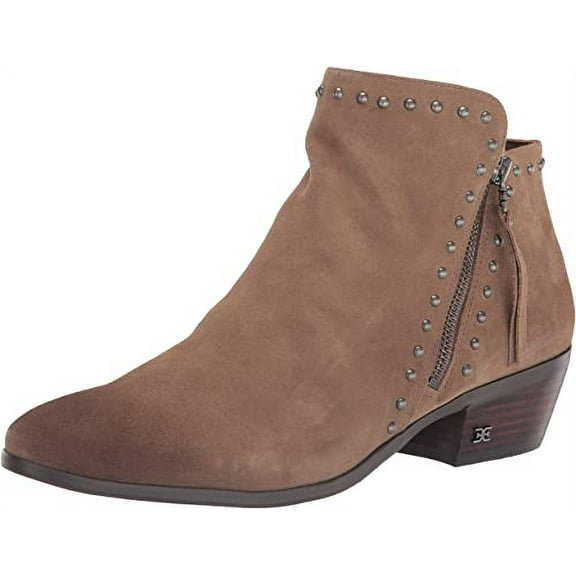 Sam Edelman Paola Deep Taupe Studded Side Zip Almond Toe Block Heel Ankle Boots (Deep Taupe, 5)