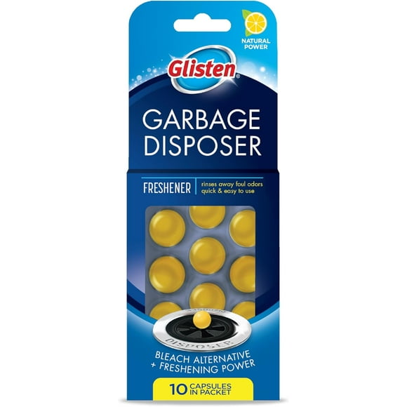 Glisten Garbage Disposer Freshener, Sink Disposal Odor Eliminator, Quick and Easy-to-Use, Lemon Scent, 10 Capsules