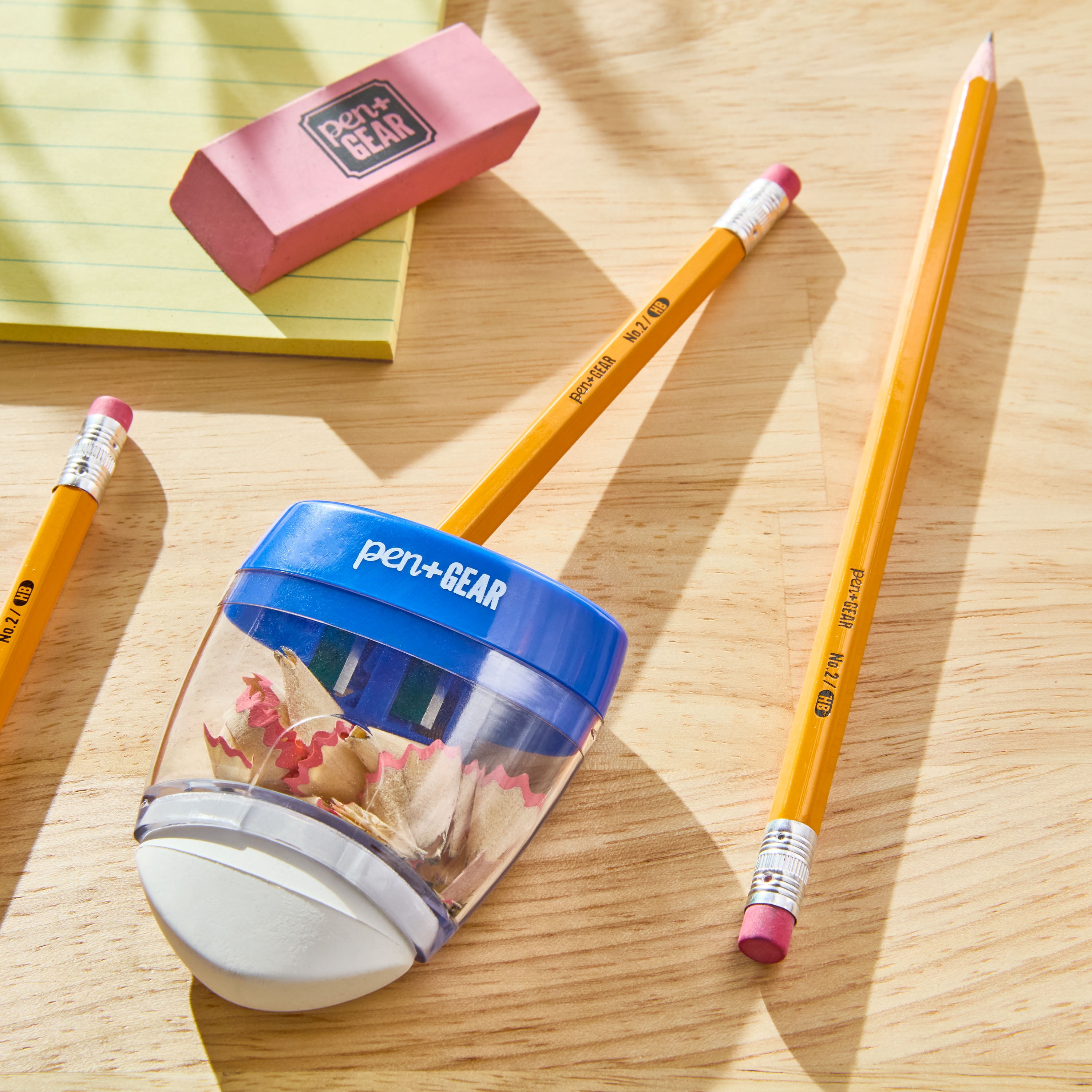 Pen+Gear 2-in-1 Two Hole Manual Pencil Sharpener with Eraser, Blue