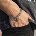 thumbnail image 1 of Pulsera de acero inoxidable con doble cadena y Cruz hueca para hombre, pulsera con cierre de garra de langosta, joyería para fiesta Punk de Hip Hop JM, 1 of 5