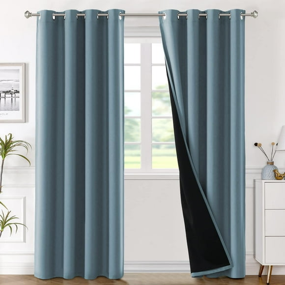 100% Blackout Curtain Panels 96 Inches Long Thermal Insulated Blackout Lined Curtains for Bedroom Full Light Blocking Drapes for Living Room with Black Liner, 2 Panels, Stone Blue
