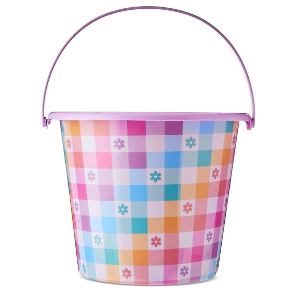 Jumbo Gingham Flowers Plastic Bucket, Multicolor, 11" x 9", Easter by Way To Celebrate