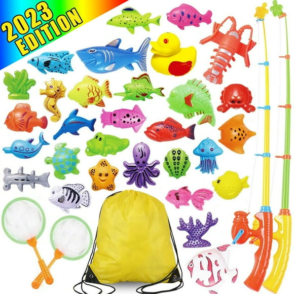 GRM 40 PCS Magnetic Fishing Toys Game Set for Kids Water Table Bathtub kiddie Pool Party with Pole Rod Net