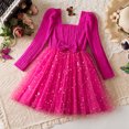 thumbnail image 7 of Glisme Girl Christmas Dress Crewneck Long Sleeve Xmas Gown Bow Star Sequins Fashion Toddler Clothes 4-5 Years Hot Pink, 7 of 7